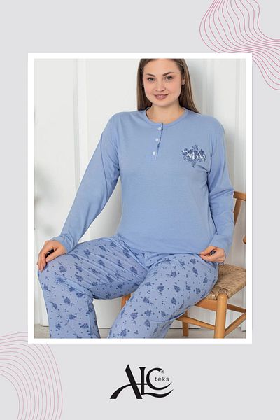 Alcteks Cotton Large Size Seasonal 2-Piece Floral Patterned Pajamas Set
