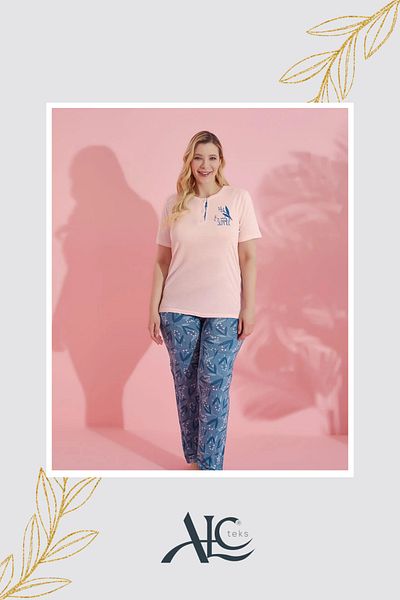 Alcteks Plus Size Pink Floral Pattern Cotton Pajamas Set for Women – Summer, Short Sleeve, Set of 2