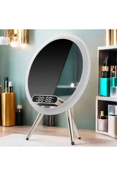 miraza LED Makeup Mirror, Natural Warm Light, Wireless Charger, Bluetooth Music Player, Speakers