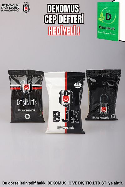 Beşiktaş "Dekomus Pocket Notebook Gifted" Licensed "Single" Wet Wipes 15 Sheets