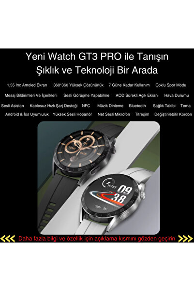 SONREİR Watch GT3 PRO Erkek Akıllı Saat, Klasik AMOLED Sesli Görüşme,NFC Android iPhone Huawei Uyumlu 8,9,10