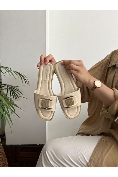Behtah Kundura Women's Summer Buckle Detailed Women's Slippers Sandals Comfortable Light Sole