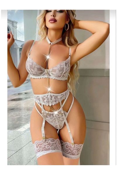 PAVİLYA Φανταχτερές ζαρτιέρες Φανταχτερά ρούχα Γυναικεία εσώρουχα Σέξι νυχτικό με λευκή αλυσίδα Ruched Tang