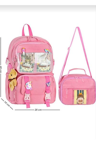 çantamgelsin Rucsac de școală impermeabil cu model coreean Kawaii și cu mai multe buzunare Breloc coreean