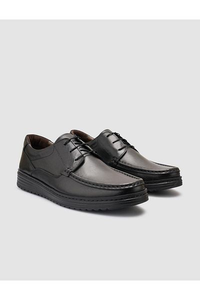 Cabani 100% Genuine Leather Black Lace-Up Men's Casual Shoes