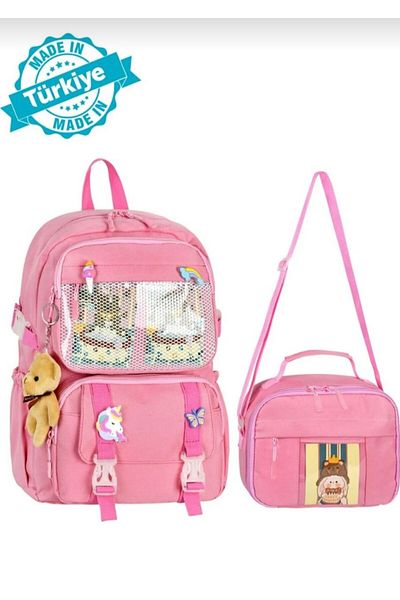 çantamgelsin Rucsac de școală impermeabil cu model coreean Kawaii și cu mai multe buzunare Breloc coreean