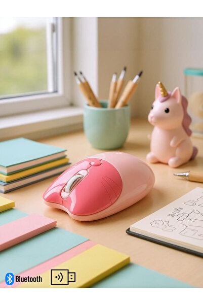NDNeed Sevimli Kedi Kablosuz Pembe Mouse Bluetooth + 2.4G Dual Mode