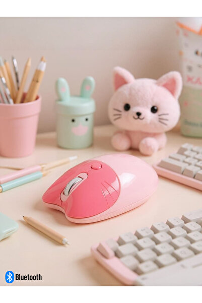 NDNeed Sevimli Kedi Kablosuz Pembe Mouse Bluetooth + 2.4G Dual Mode
