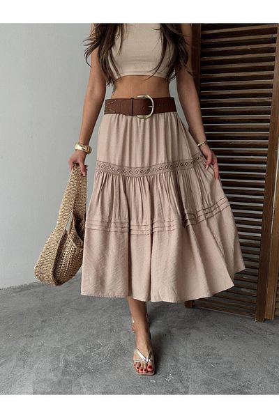İLKCET MODA Γυναικεία φαρδιά ελαστική φούστα με ρίγες σε χτένα
