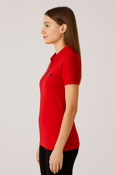 comstar Tricou de vară cu mânecă scurtă pentru femei, roșu, cu gât polo