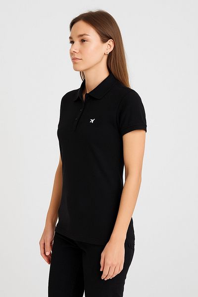 comstar Tricou de bază cu mânecă scurtă de vară pentru femei, negru, cu gât polo