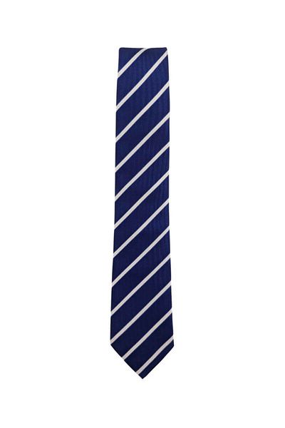 1001 Kravat White Striped 7.5 cm Wide Midnight Blue Silk Tie