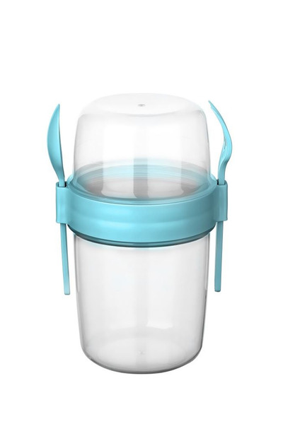 ego home Muesli Container Yogurt Oatmeal Diet 650 ml Storage Container Portable with Spoon, Fork and Lid 2 Compartments