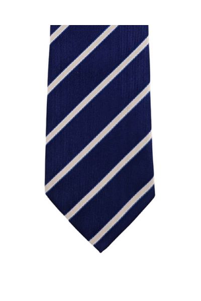 1001 Kravat White Striped 7.5 cm Wide Midnight Blue Silk Tie