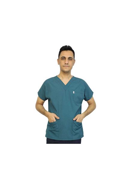 nutrix Petrol Green Single Top Men's Fit Soft Lycra Bat Sleeve Nurse-Doctor Uniform Suit Scrubs