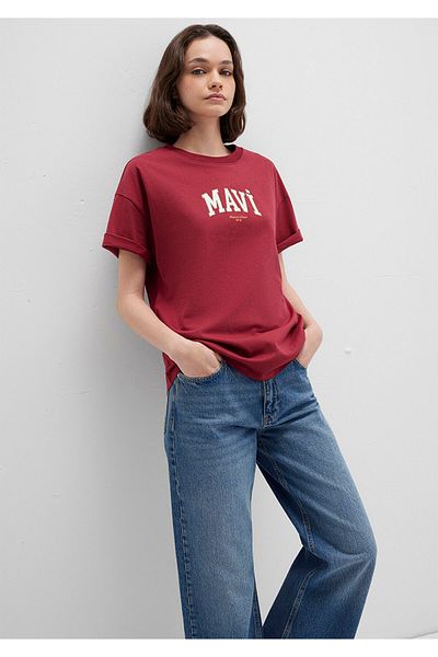 Mavi Logo Printed Red T-Shirt Loose Fit / Loose Relaxed Fit 1613410-70430