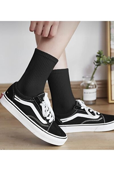 Bestrend عبوة من 3 جوارب تنس سوداء سادة للجنسين من القطن