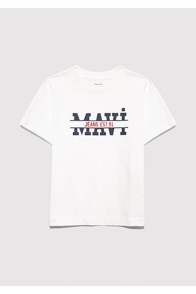 Mavi Logo Printed White T-Shirt Loose Fit / Loose Relaxed Fit 6610397-70057