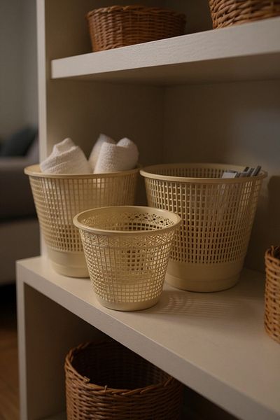 Living 3-Piece Plastic Waste Bin Set – Large, Medium & Small Trash Bins for Home