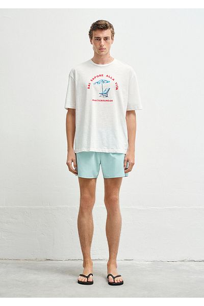 Mavi Τυπωμένο λευκό μπλουζάκι Relaxed Fit / Άνετη εφαρμογή 0612948-70057