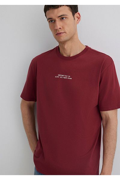 Mavi Printed Claret Red T-Shirt Loose Fit / Loose Relaxed Cut 0612628-70423