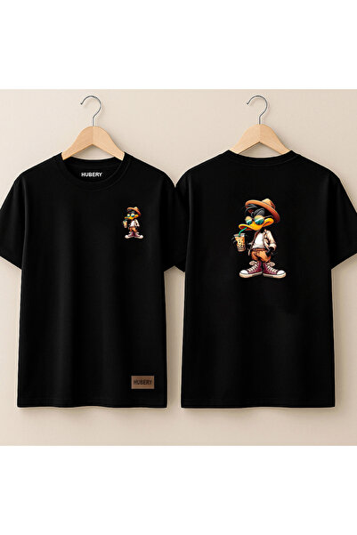 Rabia Yıldız Мъжка черна тениска с принт на патица/HUBERY