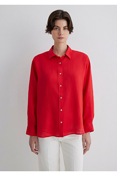 Mavi Kırmızı Keten Gömlek Loose Fit / Bol Rahat Kesim 1210747-80791