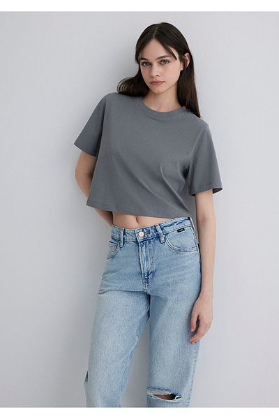 Mavi Gray Crop Basic T-Shirt Crop / Short Cut 1613072-85316