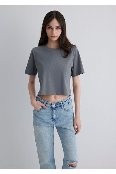 Mavi Gray Crop Basic T-Shirt Crop / Short Cut 1613072-85316
