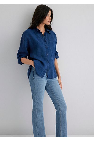 Mavi Μπλε Navy Λινό Πουκάμισο Oversize / Φαρδύ Κόψιμο 1210726-85481
