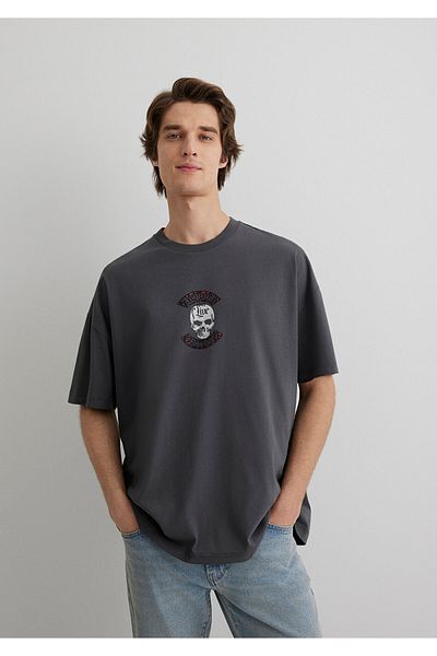 Mavi Μπλουζάκι με στάμπα ανθρακί κρανίου Oversize / Φαρδιά κοπή 0612704-70088