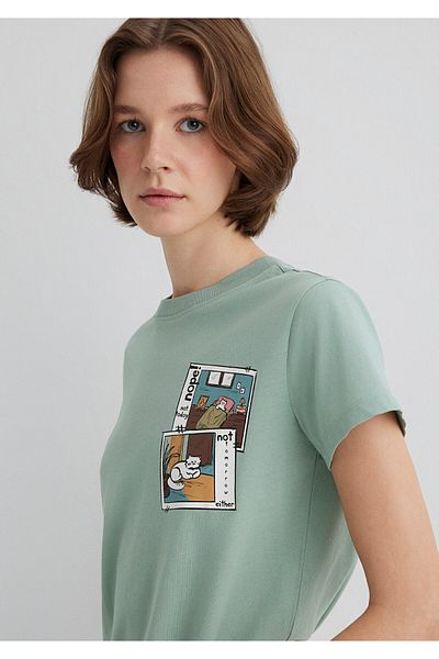Mavi Cat Printed Green T-Shirt Semi Slim Fit / Semi Slim Fit 1613200 -71787