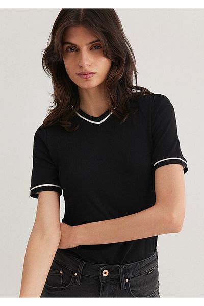 Mavi V-Neck Stripe Detailed White T-Shirt Slim Fit 1612906 -900