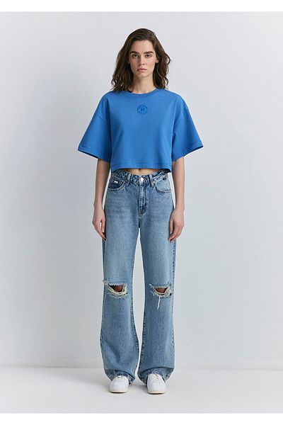 Mavi Tricou Crop cu sigla Patch Imprimat Crop / Croială scurtă 1612892 -70885
