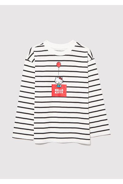 Mavi Tricou cu dungi negre cu imprimeu Hello Kitty, cu o formă lejeră/cu o formă relaxată 7610306 -85308