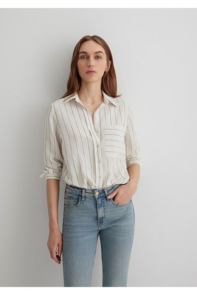 Mavi Cămașă ecru cu dungi Loose Fit / Loose Fit Casual 1211015-84006