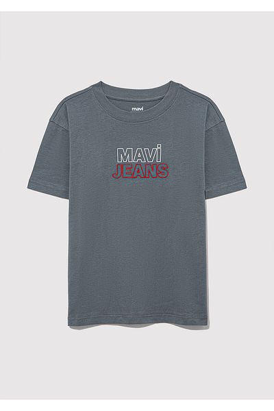 Mavi Graues T-Shirt mit Jeans-Print, lockere Passform / lockere, entspannte Passform 6610287 -80889