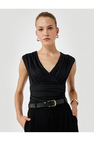Koton Slim Fit Draped Double Breasted Sleeveless Blouse