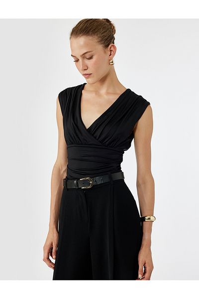 Koton Slim Fit Draped Double Breasted Sleeveless Blouse