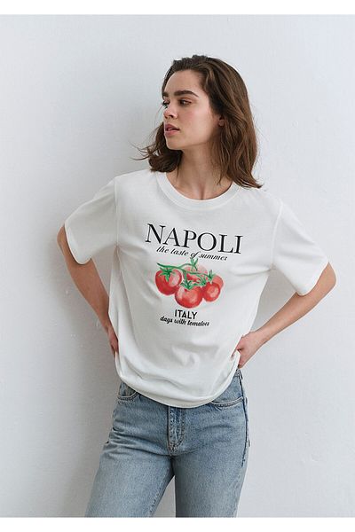 Mavi Napoli bedrucktes weißes T-Shirt mit normaler Passform / normaler Passform 1613056 -70057