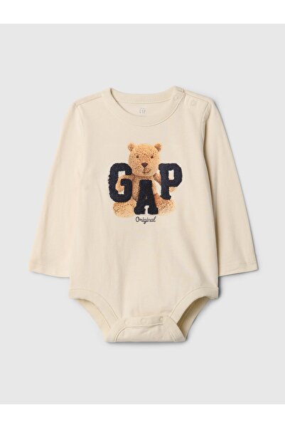 GAP Bebek Bej %100 Organik Pamuk Brannan Bear Gap Logo Bodysuit
