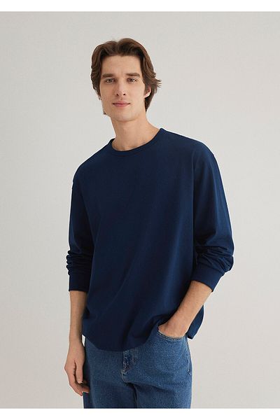 Mavi Μπλε ναυτικό μακρυμάνικο μπλουζάκι Loose Fit / Loose Relaxed Fit 0612488 -89353