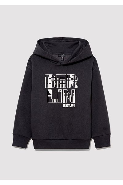 Mavi Berlin Printed Hooded Anthracite Sweatshirt 6S10071-70087