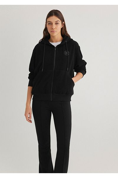 Mavi Patch Logo Zip Black Fleece Sweatshirt 1S10306-900