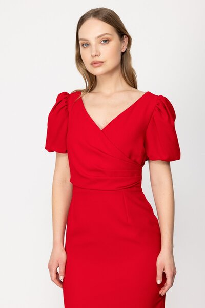 Ekol Mi Double Breasted Collar Short Sleeve Dress