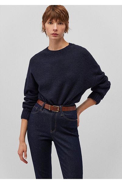 Mavi Navy Blue Alpaca Blended Crew Neck Sweater - Loose Fit 1710517 -83699