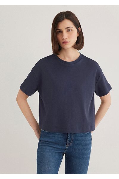 Mavi Tricou Crop de bază albastru bleumarin cu decolteu supradimensionat / cu croiala largă 1612708 -85315