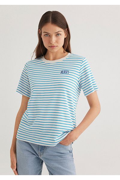 Mavi Tricou cu dungi cu imprimeu cu logo Regular Fit / Regular Fit1612224-85144