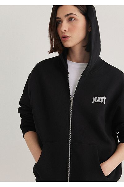 Mavi Hooded Zippered Black Logo Sweatshirt - 1S10178-900