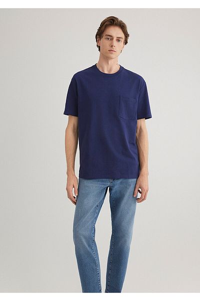 Mavi Marineblaues Basic-T-Shirt mit Taschendetail, lockere Passform 066248 -84371